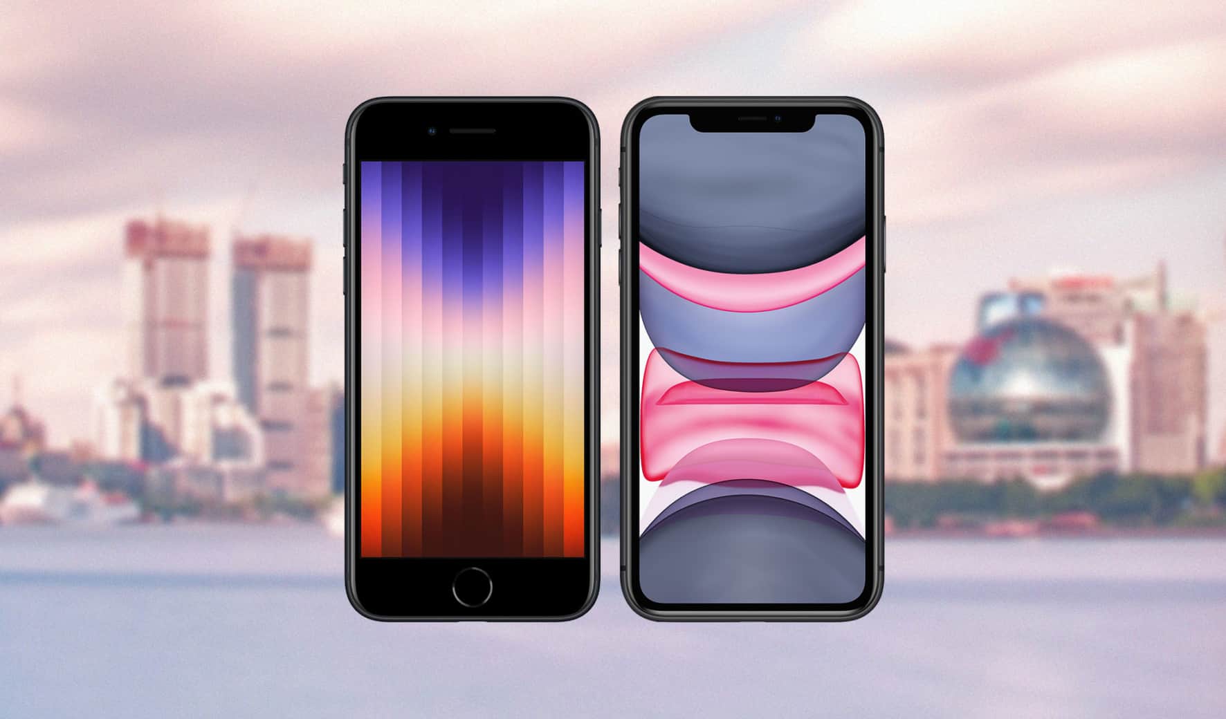 iPhone SE met homeknop en iPhone 11 met notch naast elkaar, twee betaalbare iPhones van Apple vergeleken