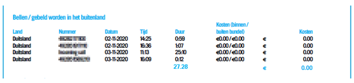 bellen buiten nederland factuur